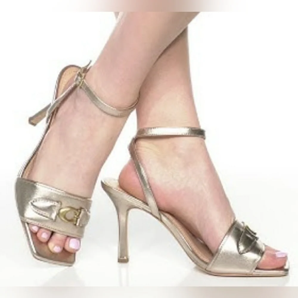 Autumn Wedding Coach Gold Sandals Homecoming Strappy Cocktail Horse Bit New 9.5